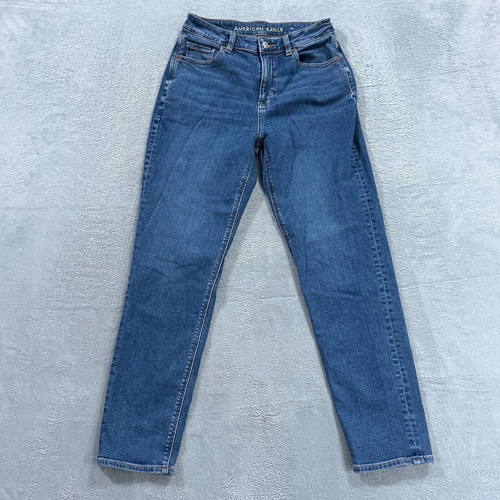 American‎ Eagle Mom Jeans Womens 4 Long Denim High Rise Retro 27x28.5 Whiskered
